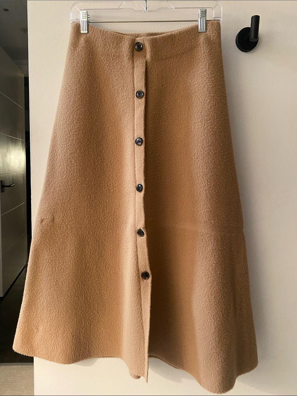Ann Taylor Camel Button-Front A-Line Skirt